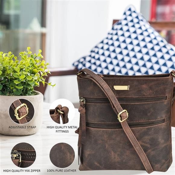 Leather Crossbody Purse for Women- Small Crossover Long Over the Shoulder Sling - Picture 2 of 6